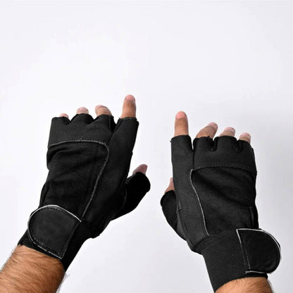Power Action Half Finger Black Sports Gloves For Workout