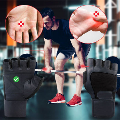 Power Action Half Finger Black Sports Gloves For Workout